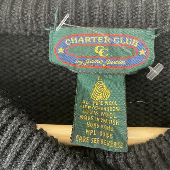 Charter Club vintage black wool Christmas holiday bear sweater size large - Picture 5 of 6